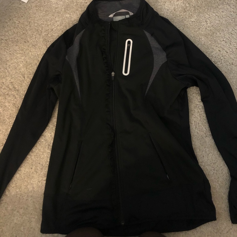 Athleta Black Ruffle ZIP up Jacket-M